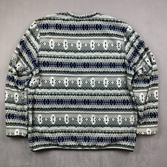 Eddie Bauer Mens Sweater XL Gray Blue Aztec Fleece Long Sleeve Southwestern - Picture 7 of 7